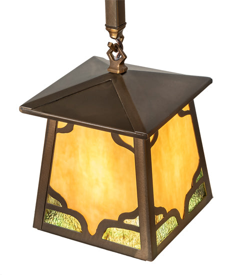 Meyda Lighting Kirkpatrick 37" 3-Light Antique Copper Island Pendant Light With Green & Beige Art Shade Glass