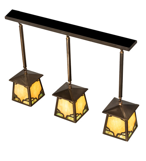 Meyda Lighting Kirkpatrick 37" 3-Light Antique Copper Island Pendant Light With Green & Beige Art Shade Glass