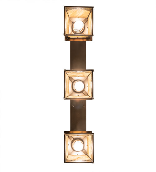 Meyda Lighting Kirkpatrick 37" 3-Light Antique Copper Island Pendant Light With Green & Beige Art Shade Glass
