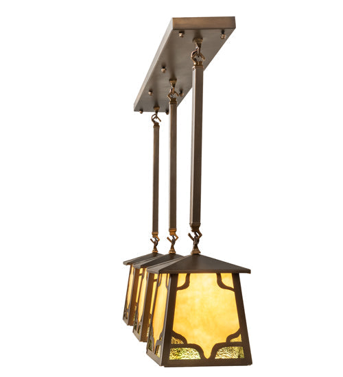 Meyda Lighting Kirkpatrick 37" 3-Light Antique Copper Island Pendant Light With Green & Beige Art Shade Glass