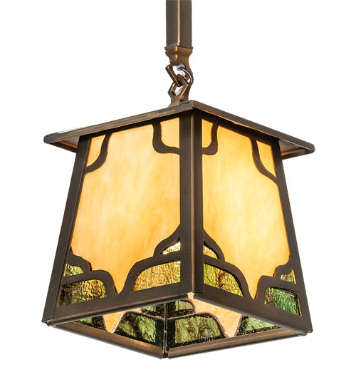 Meyda Lighting Kirkpatrick 37" 3-Light Antique Copper Island Pendant Light With Green & Beige Art Shade Glass