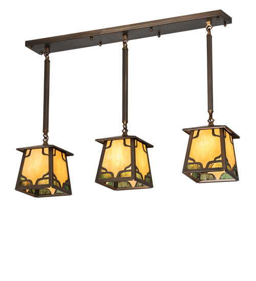 Meyda Lighting Kirkpatrick 37" 3-Light Antique Copper Island Pendant Light With Green & Beige Art Shade Glass