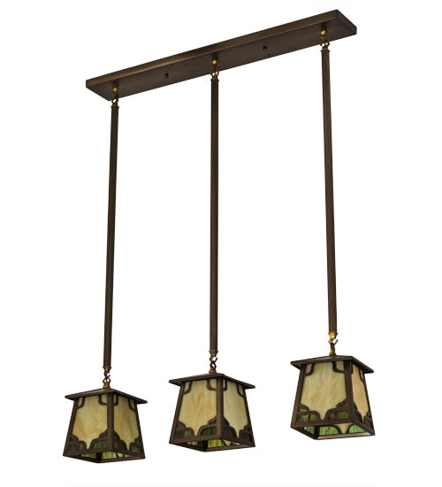 Meyda Lighting Kirkpatrick 38" 3-Light Antique Copper Island Pendant Light With Green & Beige Shade Glass
