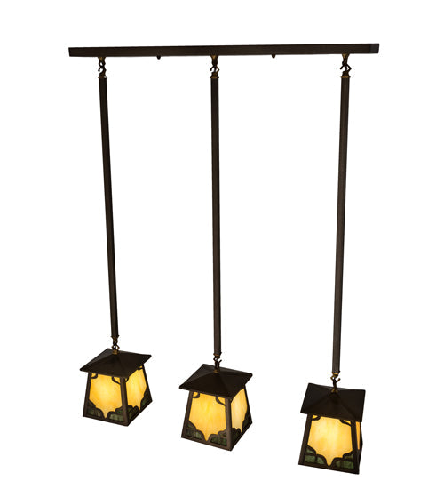 Meyda Lighting Kirkpatrick 38" 3-Light Antique Copper Island Pendant Light With Green & Beige Shade Glass