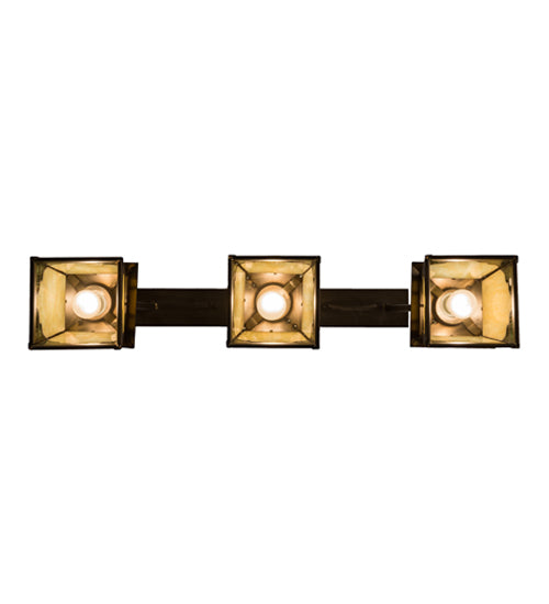 Meyda Lighting Kirkpatrick 38" 3-Light Antique Copper Island Pendant Light With Green & Beige Shade Glass