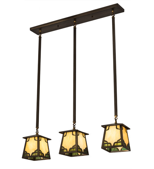Meyda Lighting Kirkpatrick 38" 3-Light Antique Copper Island Pendant Light With Green & Beige Shade Glass
