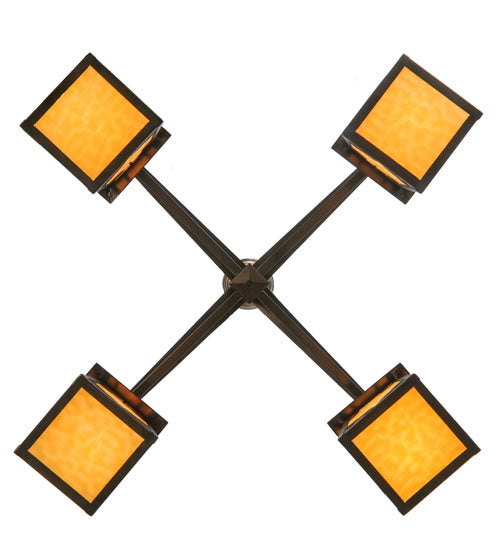 Meyda Lighting Kirkpatrick 41" 4-Light Antique Copper Chandelier With Beige Shade Glass