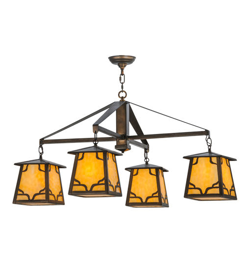 Meyda Lighting Kirkpatrick 41" 4-Light Antique Copper Chandelier With Beige Shade Glass