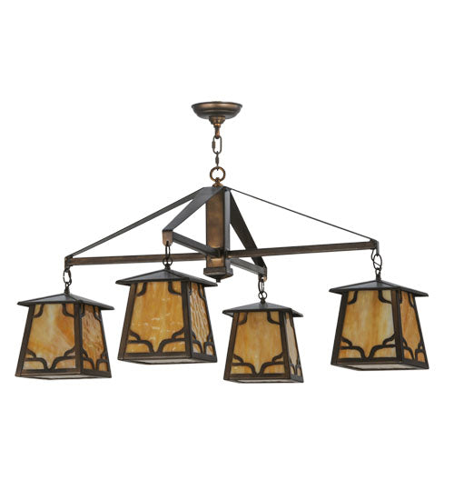 Meyda Lighting Kirkpatrick 41" 4-Light Antique Copper Chandelier With Beige Shade Glass
