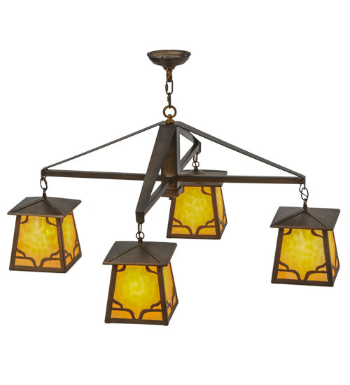 Meyda Lighting Kirkpatrick 41" 4-Light Antique Copper Chandelier With Beige Shade Glass