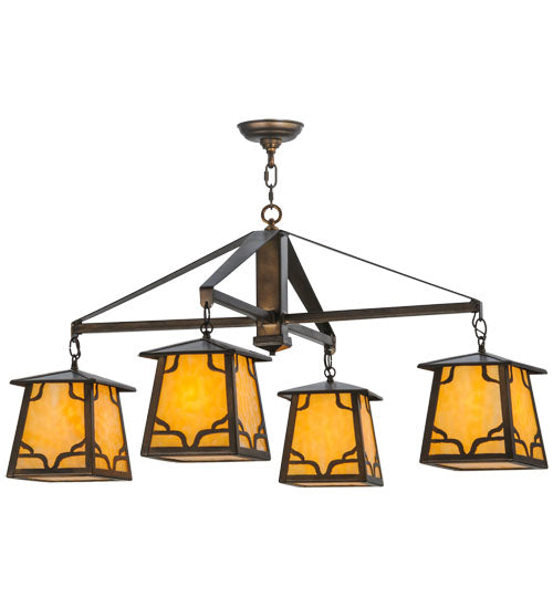 Meyda Lighting Kirkpatrick 41" 4-Light Antique Copper Chandelier With Beige Shade Glass