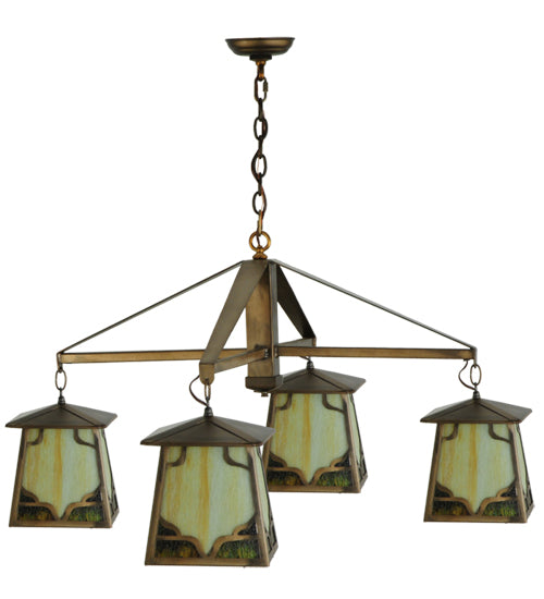 Meyda Lighting Kirkpatrick 41" 4-Light Antique Copper Chandelier With Green & Beige Shade Glass