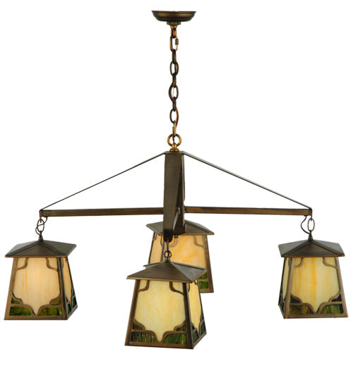 Meyda Lighting Kirkpatrick 41" 4-Light Antique Copper Chandelier With Green & Beige Shade Glass
