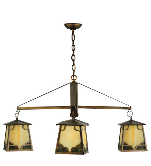 Meyda Lighting Kirkpatrick 41" 4-Light Antique Copper Chandelier With Green & Beige Shade Glass