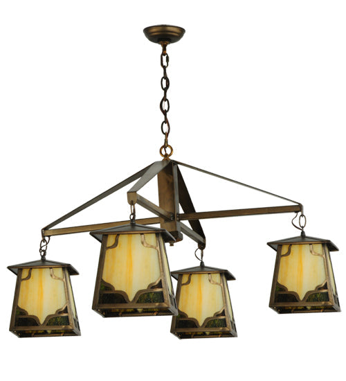 Meyda Lighting Kirkpatrick 41" 4-Light Antique Copper Chandelier With Green & Beige Shade Glass