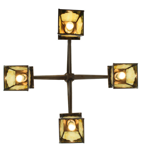 Meyda Lighting Kirkpatrick 41" 4-Light Antique Copper Chandelier With Green & Beige Shade Glass