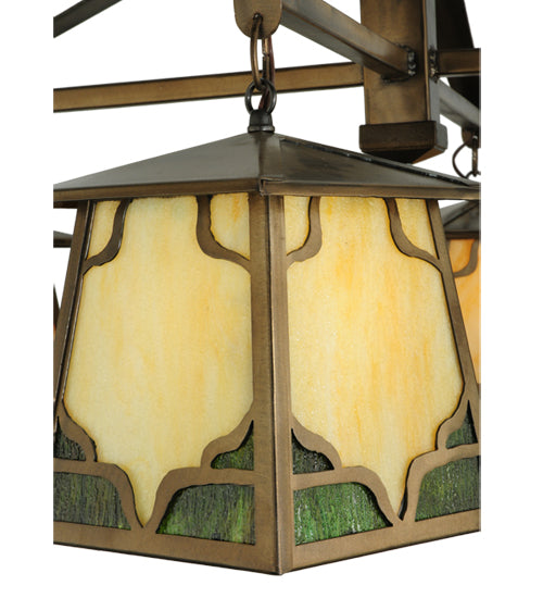 Meyda Lighting Kirkpatrick 41" 4-Light Antique Copper Chandelier With Green & Beige Shade Glass