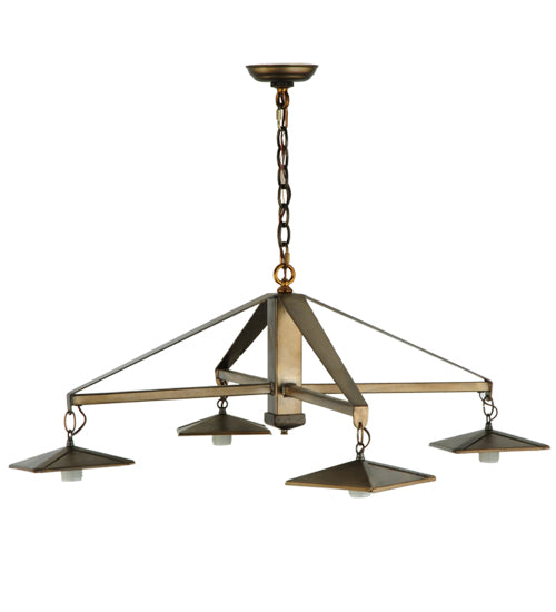 Meyda Lighting Kirkpatrick 41" 4-Light Antique Copper Chandelier With Green & Beige Shade Glass