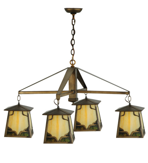 Meyda Lighting Kirkpatrick 41" 4-Light Antique Copper Chandelier With Green & Beige Shade Glass