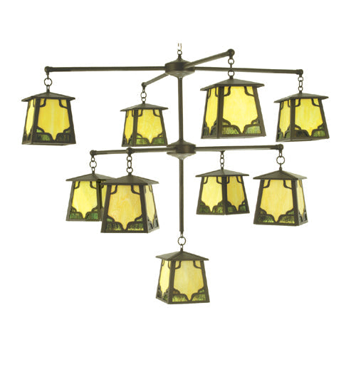 Meyda Lighting Kirkpatrick 55" 9-Light Timeless Bronze Chandelier With Green & Beige Shade Glass