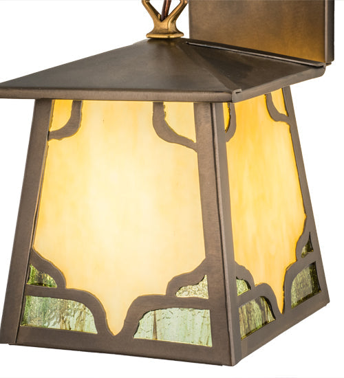 Meyda Lighting Kirkpatrick 7" Antique Copper Hanging Wall Sconce With Beige & Green Shade Glass