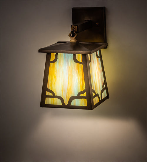 Meyda Lighting Kirkpatrick 7" Antique Copper Wall Sconce With Multi-Colored Shade Glass