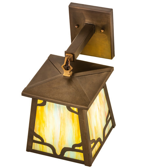 Meyda Lighting Kirkpatrick 7" Antique Copper Wall Sconce With Multi-Colored Shade Glass