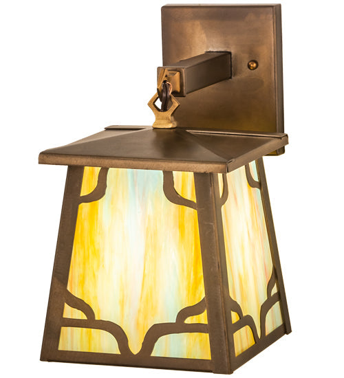 Meyda Lighting Kirkpatrick 7" Antique Copper Wall Sconce With Multi-Colored Shade Glass