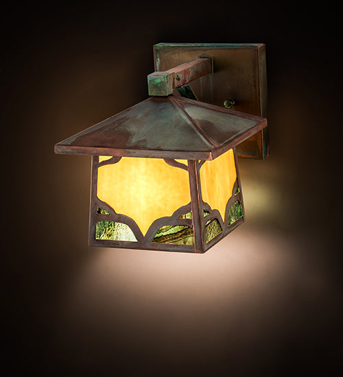 Meyda Lighting Kirkpatrick 8" Verdigris Copper Wall Sconce With Green & Beige Shade Glass
