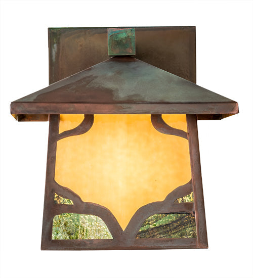 Meyda Lighting Kirkpatrick 8" Verdigris Copper Wall Sconce With Green & Beige Shade Glass
