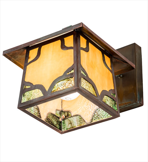 Meyda Lighting Kirkpatrick 8" Verdigris Copper Wall Sconce With Green & Beige Shade Glass