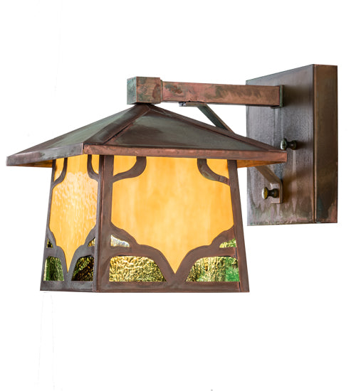 Meyda Lighting Kirkpatrick 8" Verdigris Copper Wall Sconce With Green & Beige Shade Glass