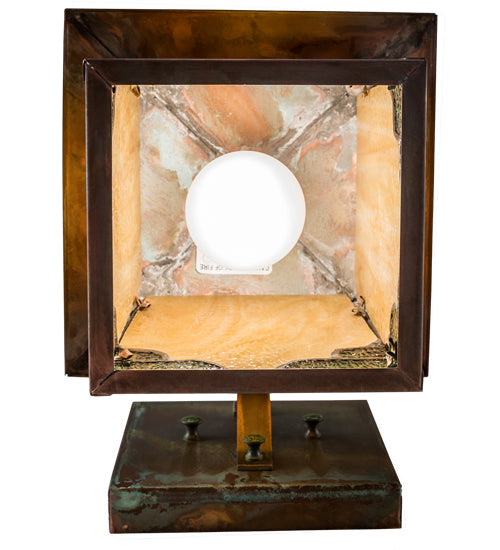 Meyda Lighting Kirkpatrick 8" Verdigris Copper Wall Sconce With Green & Beige Shade Glass