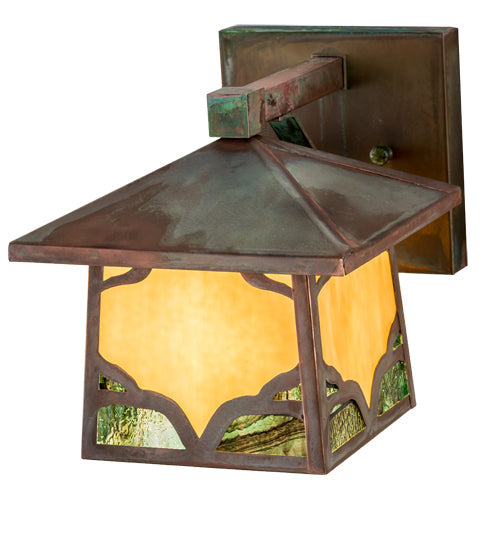 Meyda Lighting Kirkpatrick 8" Verdigris Copper Wall Sconce With Green & Beige Shade Glass