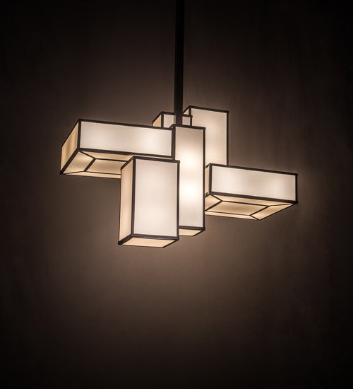 Meyda Lighting Kiska 58" 16-Light Pewter Island Pendant Light With Gold Organza Shade
