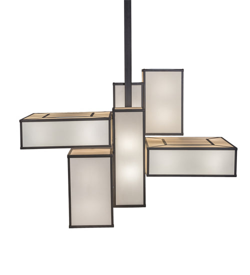 Meyda Lighting Kiska 58" 16-Light Pewter Island Pendant Light With Gold Organza Shade