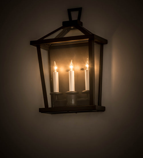 Meyda Lighting Kitzi 13" 3-Light Wrought Iron Tapered Wall Sconce With Clear Shade Glass