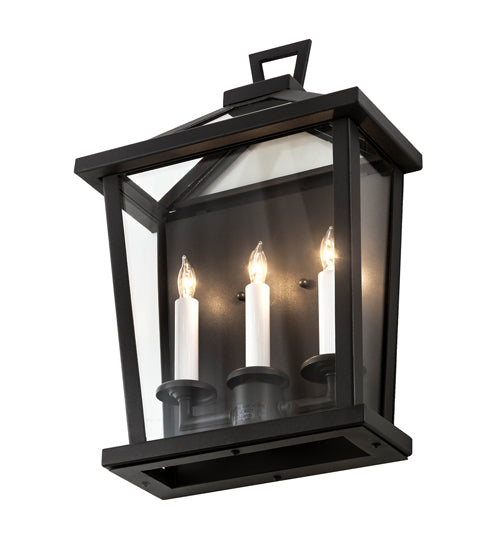 Meyda Lighting Kitzi 13" 3-Light Wrought Iron Tapered Wall Sconce With Clear Shade Glass