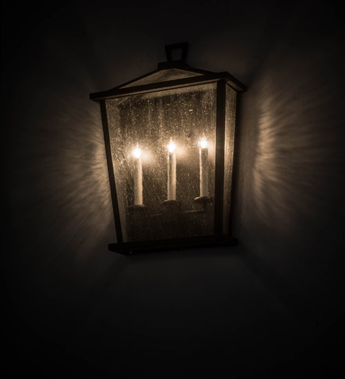 Meyda Lighting Kitzi 17" 3-Light Wrought Iron Tapered Wall Sconce With Clear Seeded Shade Glass