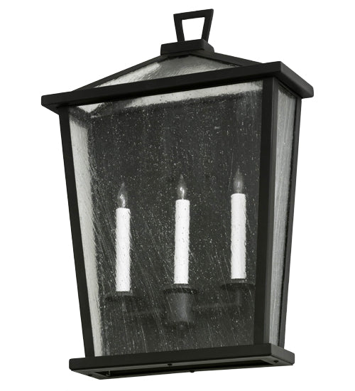 Meyda Lighting Kitzi 17" 3-Light Wrought Iron Tapered Wall Sconce With Clear Seeded Shade Glass