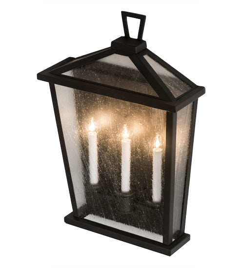 Meyda Lighting Kitzi 17" 3-Light Wrought Iron Tapered Wall Sconce With Clear Seeded Shade Glass
