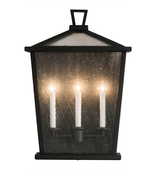 Meyda Lighting Kitzi 17" 3-Light Wrought Iron Tapered Wall Sconce With Clear Seeded Shade Glass