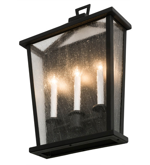 Meyda Lighting Kitzi 17" 3-Light Wrought Iron Tapered Wall Sconce With Clear Seeded Shade Glass