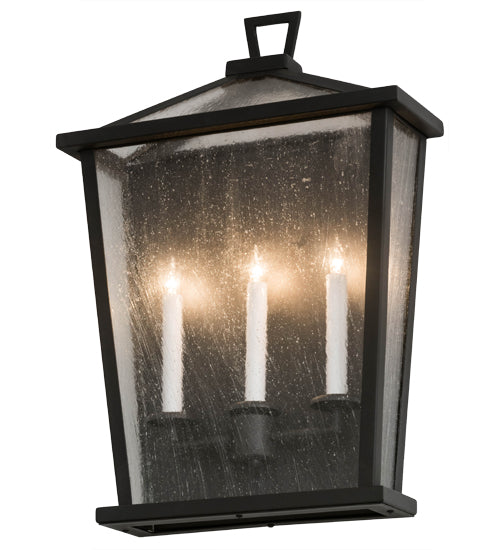 Meyda Lighting Kitzi 17" 3-Light Wrought Iron Tapered Wall Sconce With Clear Seeded Shade Glass
