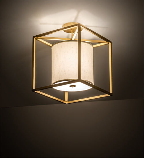 Meyda Lighting Kitzi 20" Brushed Brass Cilindro Semi-flush Mount Light With White Textrene & Statuario Idalight Shade