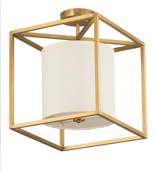 Meyda Lighting Kitzi 20" Brushed Brass Cilindro Semi-flush Mount Light With White Textrene & Statuario Idalight Shade