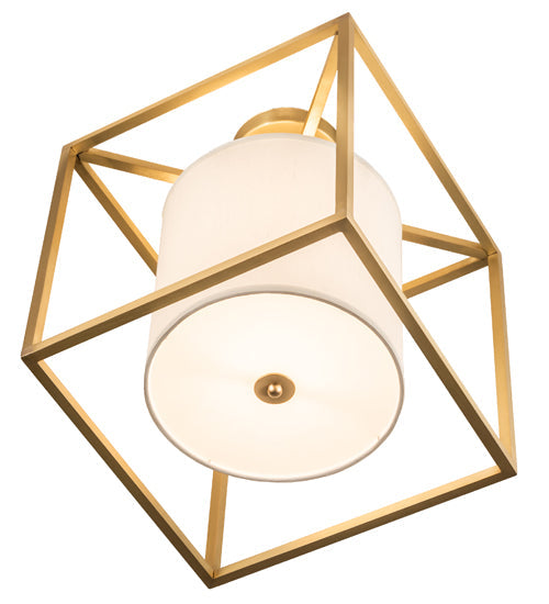 Meyda Lighting Kitzi 20" Brushed Brass Cilindro Semi-flush Mount Light With White Textrene & Statuario Idalight Shade