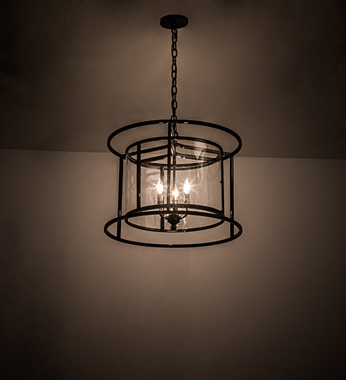 Meyda Lighting Kitzi 22" 3-Light Mirror Black Cilindro Pendant Light With Clear Crystal Idalight Shade Glass