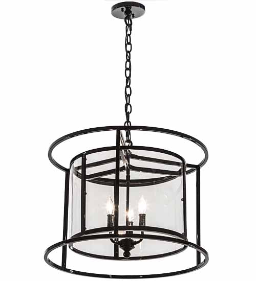 Meyda Lighting Kitzi 22" 3-Light Mirror Black Cilindro Pendant Light With Clear Crystal Idalight Shade Glass