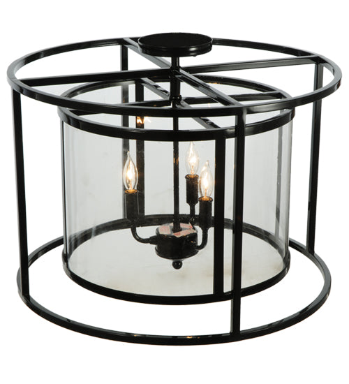 Meyda Lighting Kitzi 22" Mirror Black Cilindro Flush Mount Light With Crystal Clear Idalight Shade Glass